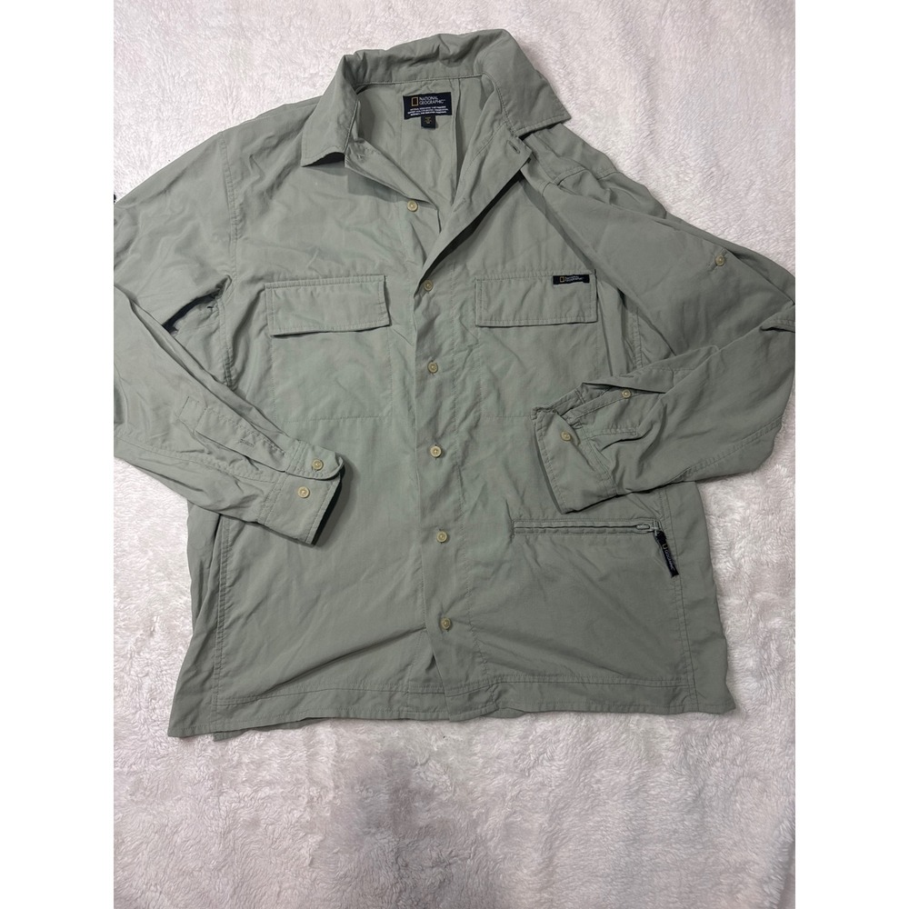 National Geographic Utility Shirt Women Medium Sage Green Excellent Hiking Top